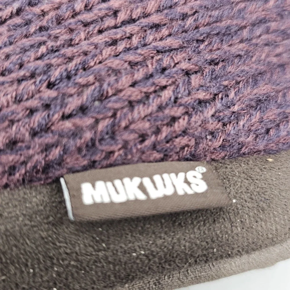Muk Luks Tall Purple Knit Boots Slippers Winter Faux Fur Womens Size 9/10 Large